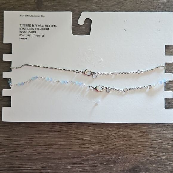 PINK By Victorias Secret Silver Layered Choker Necklace Set Of Two NEW - Picture 5 of 6